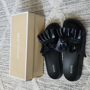 Black Michael Kors Bella Sport Slide Metallic Nappa size 8